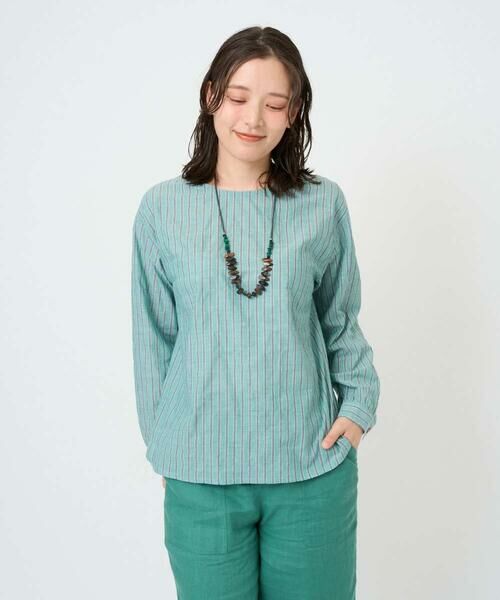 GIANNI LO GIUDICE / ジャンニ・ロ・ジュディチェ シャツ・ブラウス | [洗える・日本製]コットンシャーリングストライププルオーバーブラウス（グリーン）