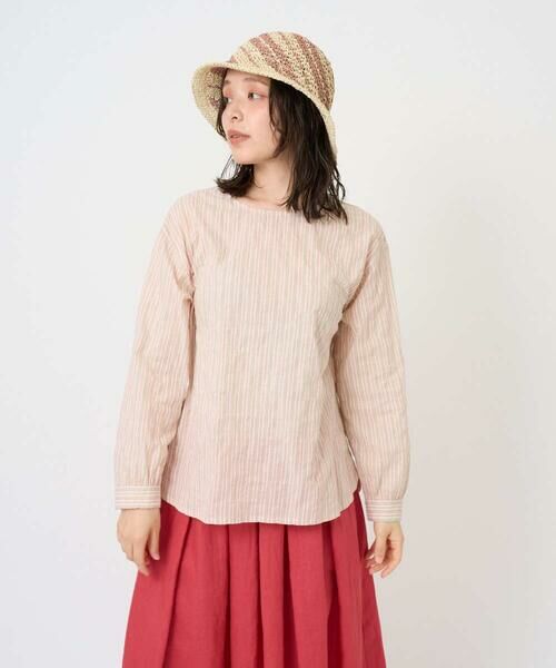 GIANNI LO GIUDICE / ジャンニ・ロ・ジュディチェ シャツ・ブラウス | [洗える・日本製]コットンシャーリングストライププルオーバーブラウス（オレンジベージュ）