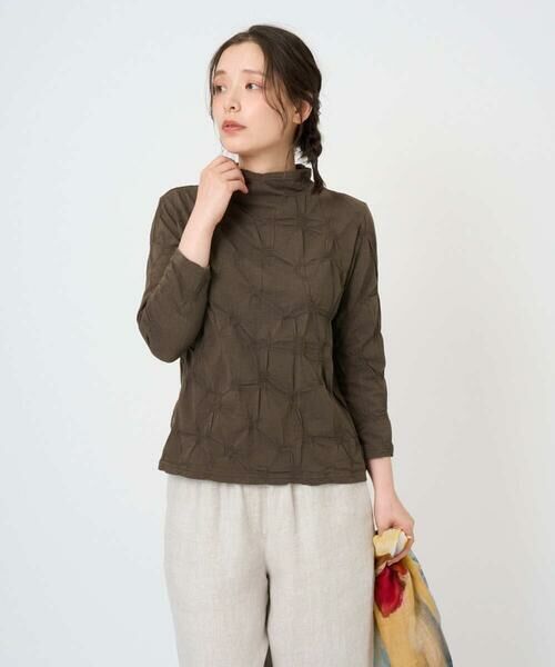 GIANNI LO GIUDICE / ジャンニ・ロ・ジュディチェ カットソー | [洗える・日本製]麻混シャーリングカットソー（ブラウン）