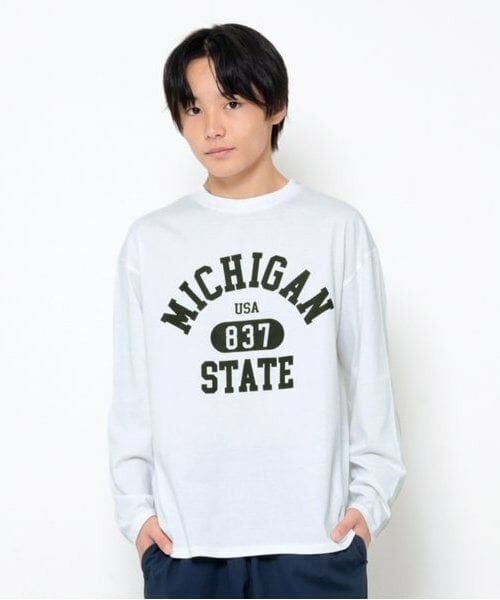 GLAZOS / グラソス Tシャツ | 【大人向けサイズあり】【プチプラ】フロントカレッジロゴ長袖Tシャツ（シロ）