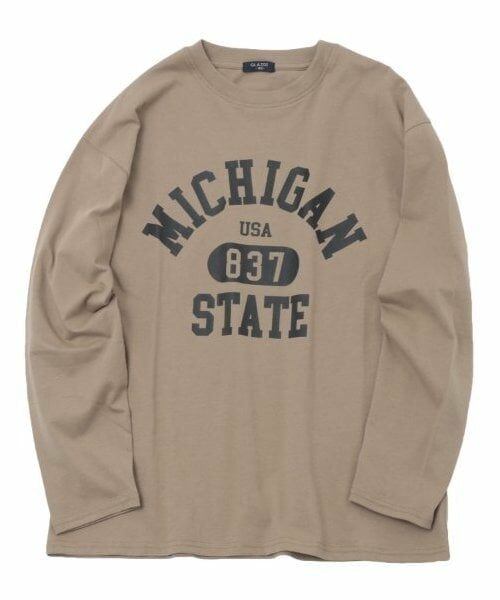 GLAZOS / グラソス Tシャツ | 【大人向けサイズあり】【プチプラ】フロントカレッジロゴ長袖Tシャツ（ベージュ）