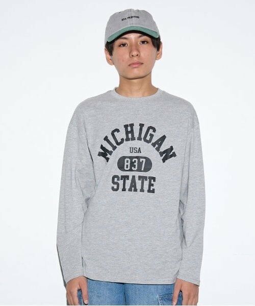 GLAZOS / グラソス Tシャツ | 【大人向けサイズあり】【プチプラ】フロントカレッジロゴ長袖Tシャツ（ＴＯＰ・グレー）