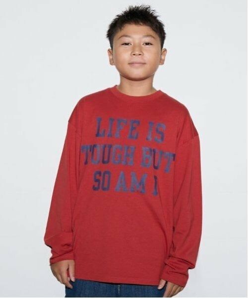 GLAZOS / グラソス Tシャツ | 【大人向けサイズあり】【プチプラ】フロントメッセージロゴ長袖Tシャツ（オレンジ）