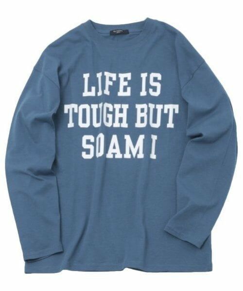 GLAZOS / グラソス Tシャツ | 【大人向けサイズあり】【プチプラ】フロントメッセージロゴ長袖Tシャツ（ＤＥ・ブルー）