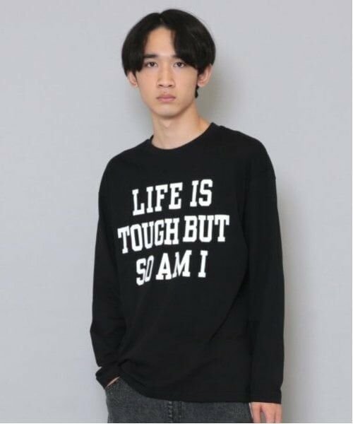 GLAZOS / グラソス Tシャツ | 【大人向けサイズあり】【プチプラ】フロントメッセージロゴ長袖Tシャツ（クロ）