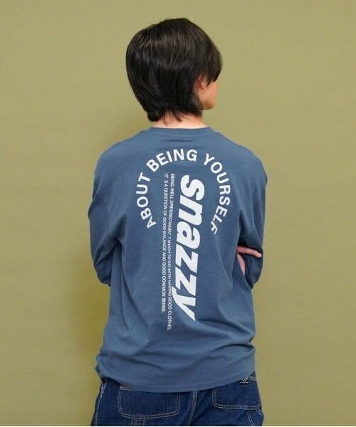 GLAZOS / グラソス Tシャツ | 【大人向けサイズあり】【プチプラ】バック縦ロゴ長袖Tシャツ（ＤＥ・ブルー）