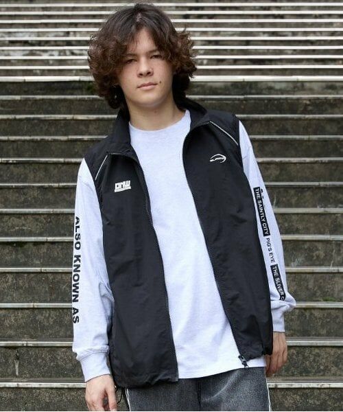 GLAZOS / グラソス ダウンジャケット・ベスト | 【大人向けサイズあり】ロゴジップアップベスト（クロ）