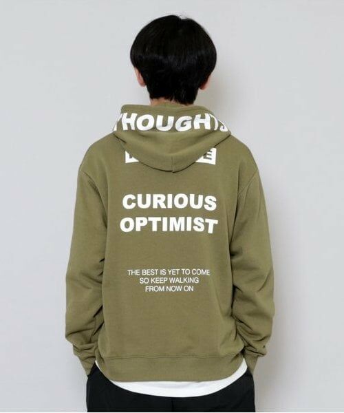 GLAZOS / グラソス パーカー | 【大人向けサイズあり】【毛玉になりにくいしっかり素材】フードプリントプルオーバーパーカー（カーキ）