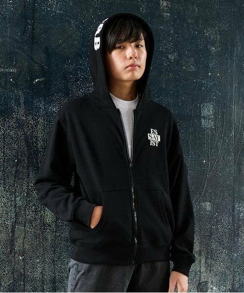 GLAZOS / グラソス パーカー | 【大人向けサイズあり】【毛玉になりにくいしっかり素材】フードプリントジップパーカー（クロ）