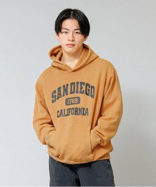 GLAZOS / グラソス パーカー | 【大人向けサイズあり】【あったか】裏起毛・カレッジロゴピグメント加工パーカー（キイロ）