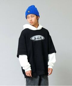 GLAZOS / グラソス パーカー | 【大人向けサイズあり】【あったか】裏起毛・袖レイヤードフロントプリントパーカー