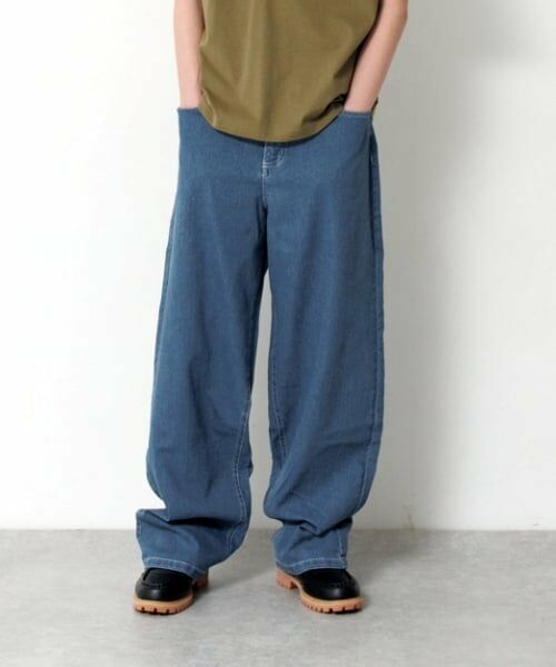 GLAZOS / グラソス その他パンツ | 【大人向けサイズあり】ストレッチデニム・ワイドバギーパンツ（Ｌ・ブルー）