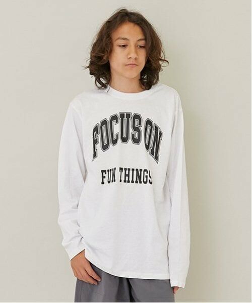 GLAZOS / グラソス Tシャツ | 【大人向けサイズあり】【プチプラ】フロントカレッジロゴ長袖Tシャツ（シロ）