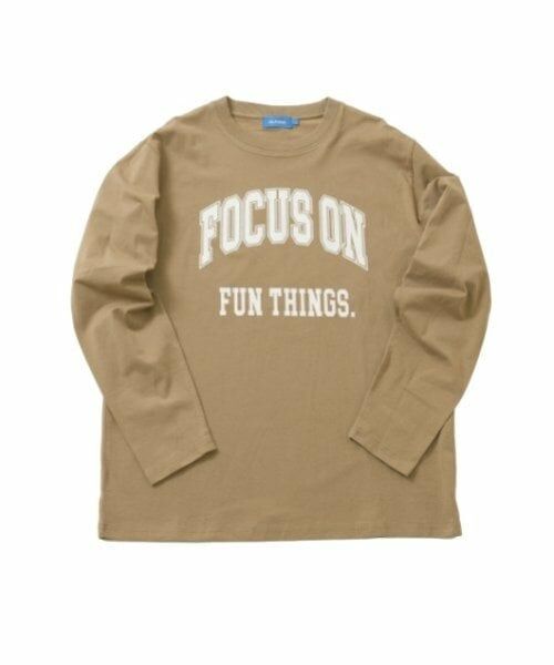 GLAZOS / グラソス Tシャツ | 【大人向けサイズあり】【プチプラ】フロントカレッジロゴ長袖Tシャツ（ベージュ）