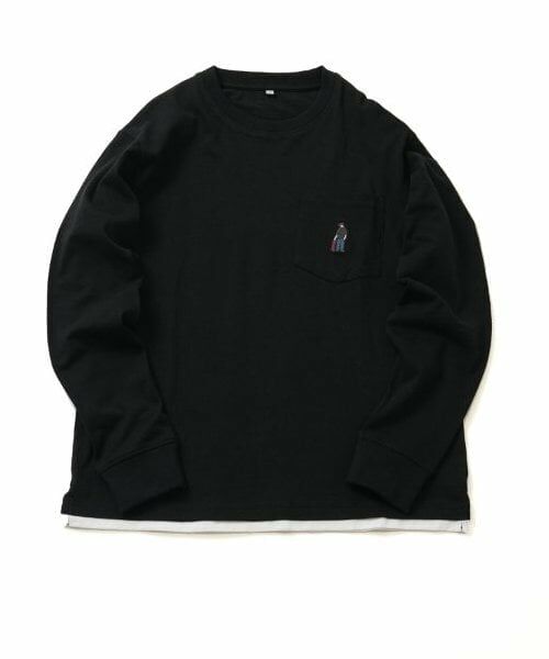 GLAZOS / グラソス Tシャツ | 【大人向けサイズあり】ポケットボブ刺繍入り裾レイヤード長袖Tシャツ（クロ）