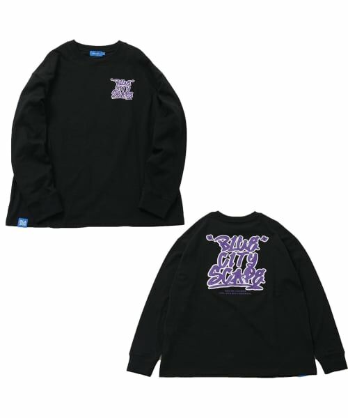 GLAZOS / グラソス Tシャツ | 【大人向けサイズあり】ストリートグラフィティ発泡プリントビッグ長袖Tシャツ（クロ）