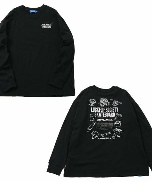 GLAZOS / グラソス Tシャツ | 【大人向けサイズあり】スケボーツールプリントビッグ長袖Tシャツ（クロ）