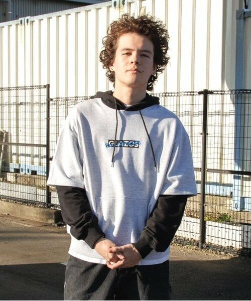 GLAZOS / グラソス パーカー | 【大人向けサイズあり】【速乾・毛玉になりにくい】フロントロゴ袖レイヤードビッグパーカー（オートミール）