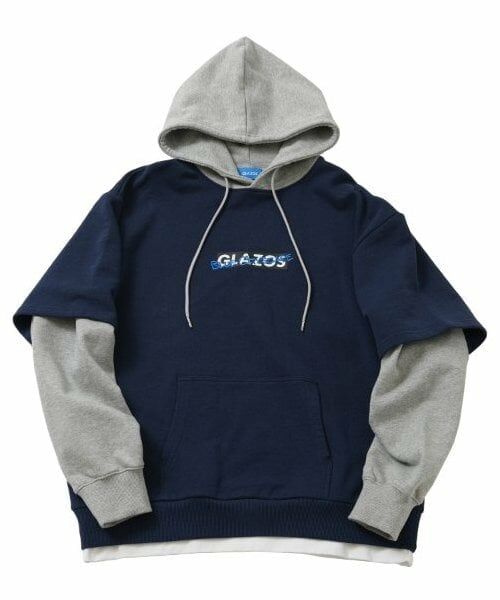 GLAZOS / グラソス パーカー | 【大人向けサイズあり】【速乾・毛玉になりにくい】フロントロゴ袖レイヤードビッグパーカー（コン）
