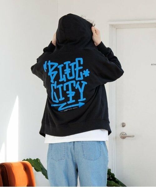 GLAZOS / グラソス パーカー | 【大人向けサイズあり】【速乾・毛玉になりにくい】バックプリントジップアップビッグパーカー（クロ）