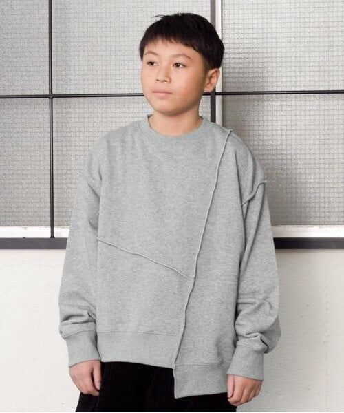 GLAZOS / グラソス スウェット | 【大人向けサイズあり】【速乾・毛玉になりにくい】パッチワークビッグトレーナー（ＴＯＰ・グレー）