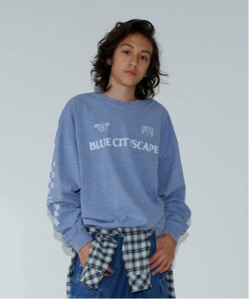 GLAZOS / グラソス Tシャツ | 【大人向けサイズあり】ピグメント・袖ロゴプリント長袖Tシャツ（ブルー）