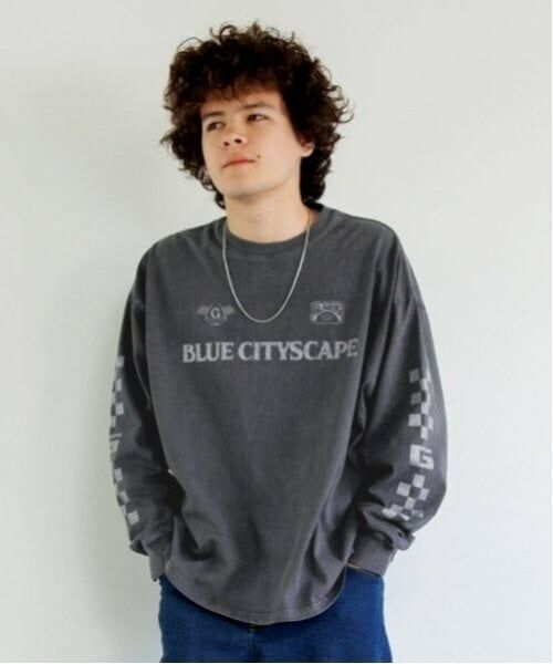 GLAZOS / グラソス Tシャツ | 【大人向けサイズあり】ピグメント・袖ロゴプリント長袖Tシャツ（チャコール）