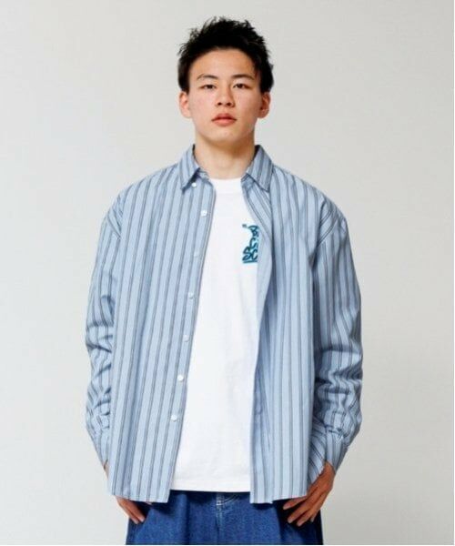 GLAZOS / グラソス シャツ・ブラウス | 【大人向けサイズあり】アソート・ボタンダウン長袖シャツ（ブルー(ストライプ)）