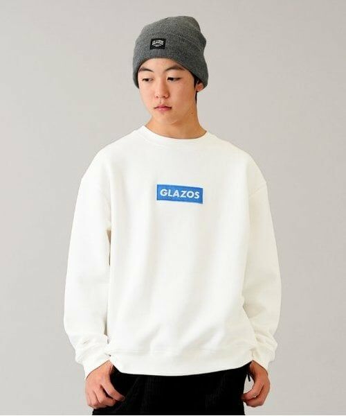 GLAZOS / グラソス スウェット | 【大人向けサイズあり】【毛玉になりにくい】裏起毛・ボックス刺繍ロゴトレーナー（シロ）
