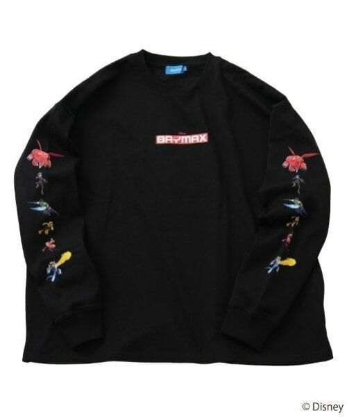 GLAZOS / グラソス Tシャツ | 【大人向けサイズあり】【DISNEY】BAYMAX / 袖プリント長袖Tシャツ（クロ）