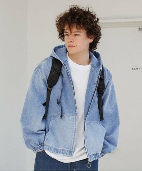 GLAZOS / グラソス ブルゾン | 【大人向けサイズあり】フードデニムジップアップジャケット（Ｌ・ブルー）