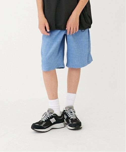 GLAZOS / グラソス ショート・ハーフ・半端丈パンツ | 【大人向けサイズあり】パナマ風タックハーフパンツ（ライト ブルー）