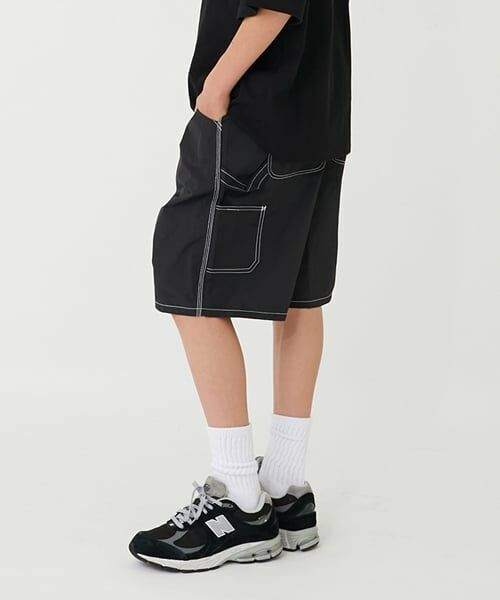 GLAZOS / グラソス ショート・ハーフ・半端丈パンツ | 【大人向けサイズあり】【撥水】ナイロンワッシャーペインターハーフパンツ（クロ）