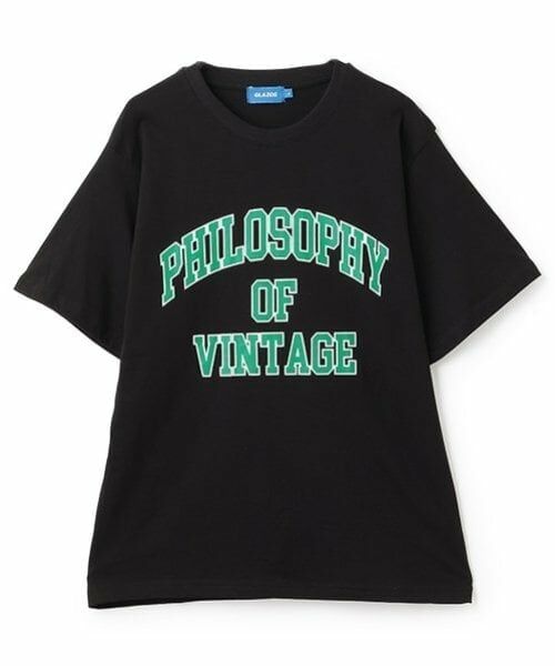 GLAZOS / グラソス Tシャツ | 【大人向けサイズあり】【プチプラ】フロントカレッジロゴ半袖Tシャツ（黒）