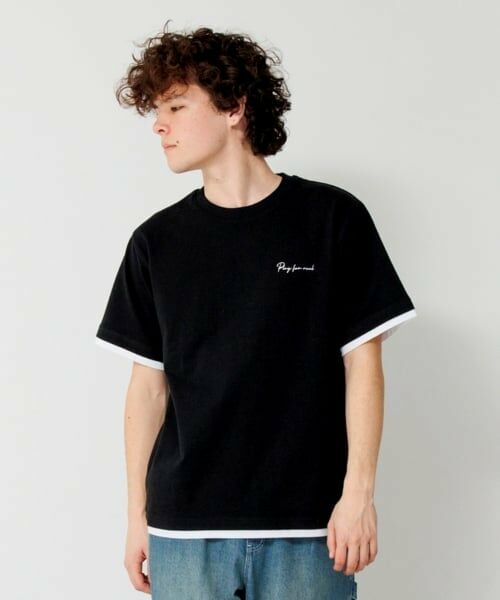 GLAZOS / グラソス Tシャツ | 【大人向けサイズあり】ワンポイントロゴ裾レイヤード半袖Tシャツ（クロ）