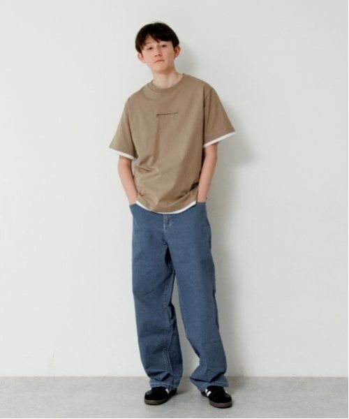 GLAZOS / グラソス Tシャツ | 【大人向けサイズあり】フロントロゴプリント裾レイヤード半袖Tシャツ | 詳細1