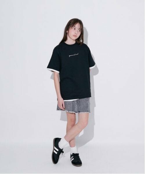 GLAZOS / グラソス Tシャツ | 【大人向けサイズあり】フロントロゴプリント裾レイヤード半袖Tシャツ | 詳細17