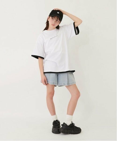 GLAZOS / グラソス Tシャツ | 【大人向けサイズあり】フロントロゴプリント裾レイヤード半袖Tシャツ | 詳細19