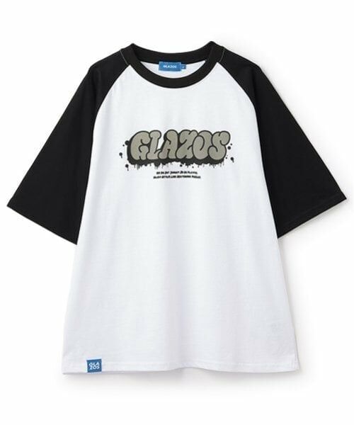 GLAZOS / グラソス Tシャツ | 【大人向けサイズあり】グラフィティプリントラグランスリーブビッグ半袖Tシャツ（白）