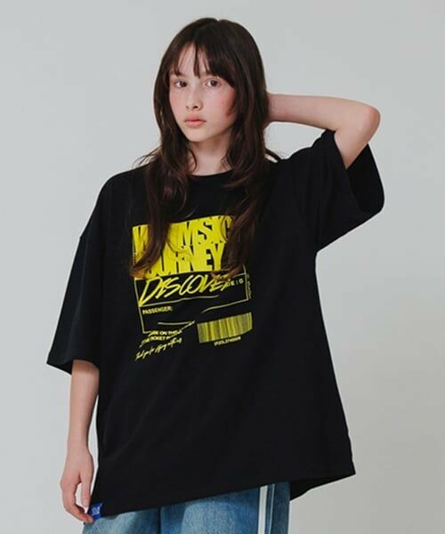 GLAZOS / グラソス Tシャツ | 【大人向けサイズあり】フロントリフレクタープリントビッグ半袖Tシャツ（クロ）