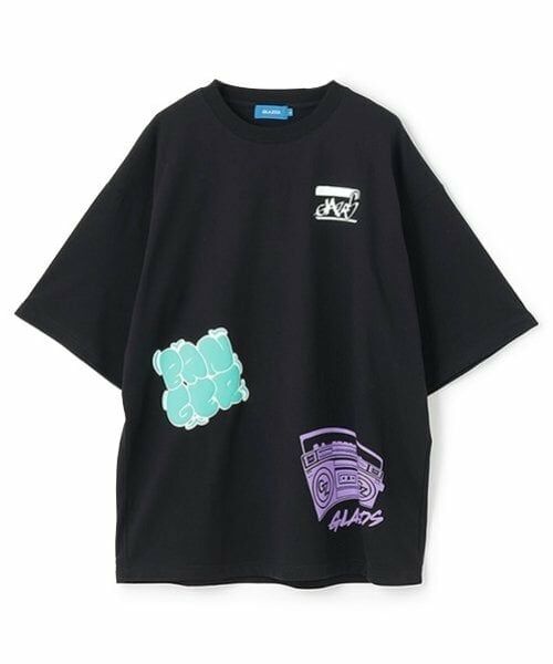 GLAZOS / グラソス Tシャツ | 【大人向けサイズあり】【ヘビーウェイト天竺】ランダムプリントTシャツ（黒）