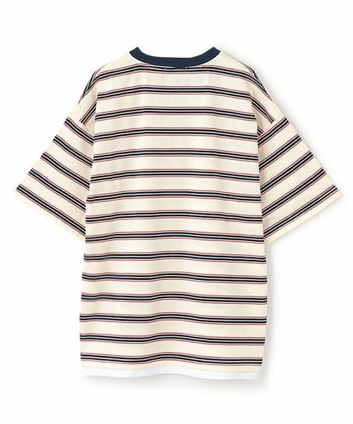 GLAZOS / グラソス Tシャツ | 【大人向けサイズあり】ボーダー・ワンポイント刺しゅうレイヤードビッグ半袖Tシャツ | 詳細1