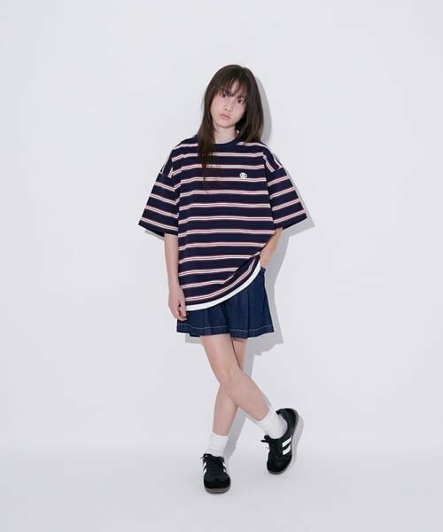 GLAZOS / グラソス Tシャツ | 【大人向けサイズあり】ボーダー・ワンポイント刺しゅうレイヤードビッグ半袖Tシャツ | 詳細12