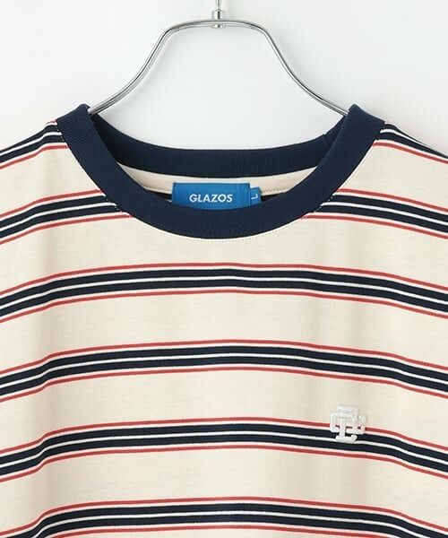 GLAZOS / グラソス Tシャツ | 【大人向けサイズあり】ボーダー・ワンポイント刺しゅうレイヤードビッグ半袖Tシャツ | 詳細2