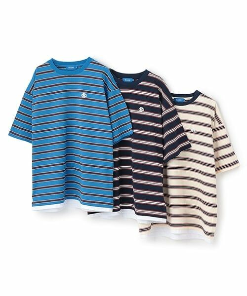 GLAZOS / グラソス Tシャツ | 【大人向けサイズあり】ボーダー・ワンポイント刺しゅうレイヤードビッグ半袖Tシャツ | 詳細7