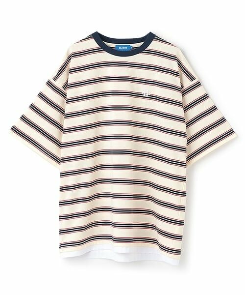 GLAZOS / グラソス Tシャツ | 【大人向けサイズあり】ボーダー・ワンポイント刺しゅうレイヤードビッグ半袖Tシャツ | 詳細9