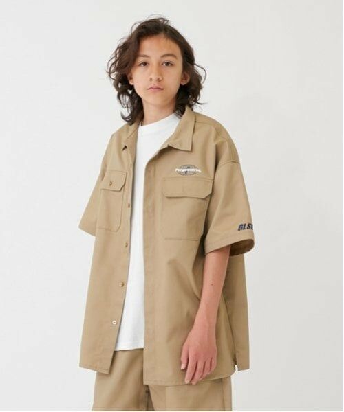 GLAZOS / グラソス シャツ・ブラウス | 【大人向けサイズあり】【FORGETNEVER】【セットアップ対応】T/Cツイルワーク半袖シャツ_GLSW（ベージュ）