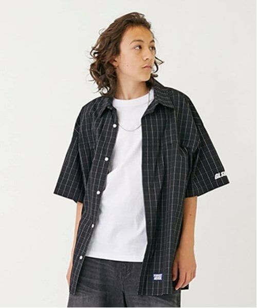 GLAZOS / グラソス シャツ・ブラウス | 【大人向けサイズあり】【FORGETNEVER】チェック半袖シャツ_GLSW（黒）