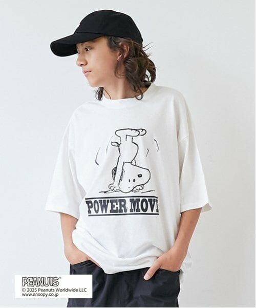 GLAZOS / グラソス Tシャツ | 【大人向けサイズあり】【GLSW.】【PEANUTS】スヌーピー パワームーブ フロントプリントTシャツ（シロ）
