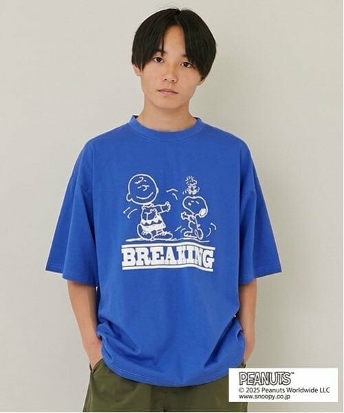 GLAZOS / グラソス Tシャツ | 【大人向けサイズあり】【GLSW.】【PEANUTS】ピーナッツ ブレイキン フロントプリントTシャツ（ブルー）
